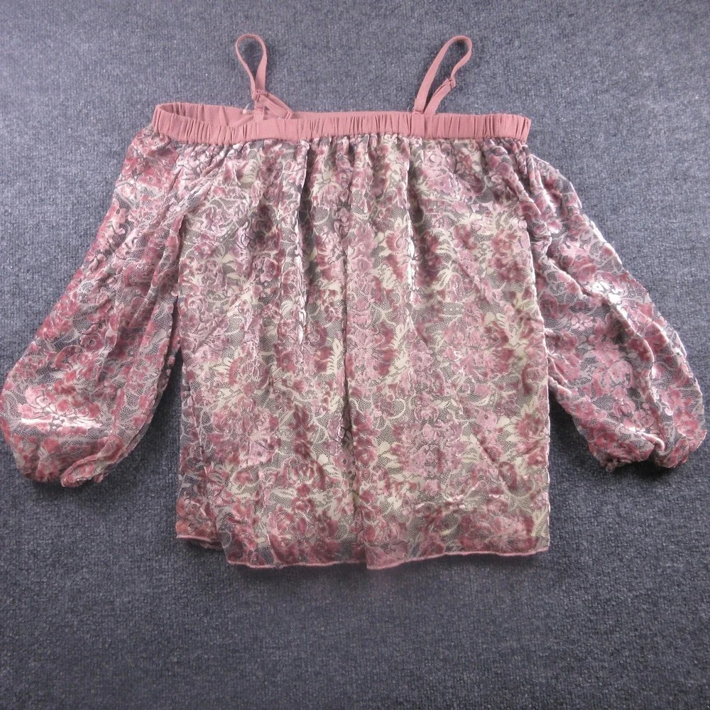 Jessica Simpson Blouse Womens Small Pink Antique Flower Trisha‎ Velvet NWT - Picture 2 of 9